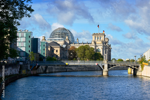 Reichstag Dome Spree River Berlin. The Reichstag and it’s glass dome from the banks of the Spree River in Berlin, Germany.

