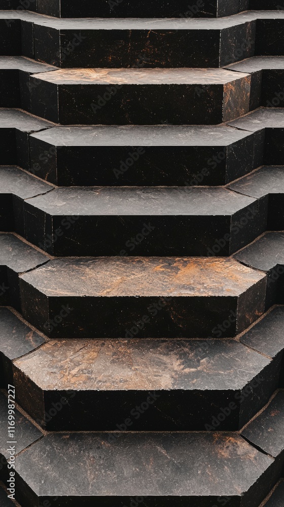 Dark Hexagonal Stone Steps Abstract Architecture Background Dark Hexagonal Stone Steps Abstract Architecture Background