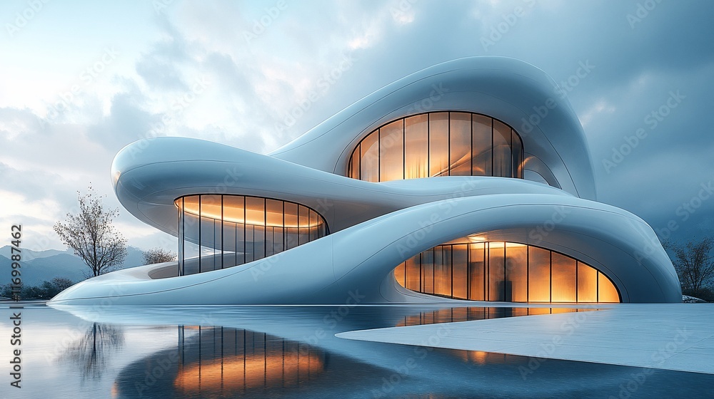 Fototapeta premium Modern Architectural Design Fluid White Building