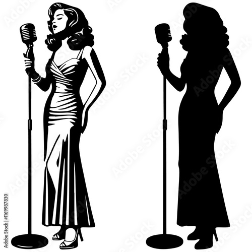 Vintage Female Jazz Singer Illustration.