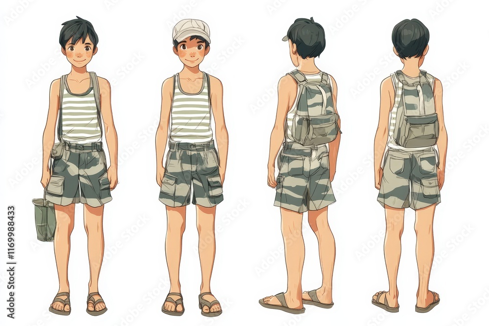 Boy Cartoon Character Poses Summer Outfit Boy Cartoon Character Poses Summer Outfit