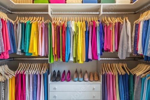 Color-coordinated closet organization tips home storage solutions modern interior bright environment stylish viewpoint maximizing space efficiency
