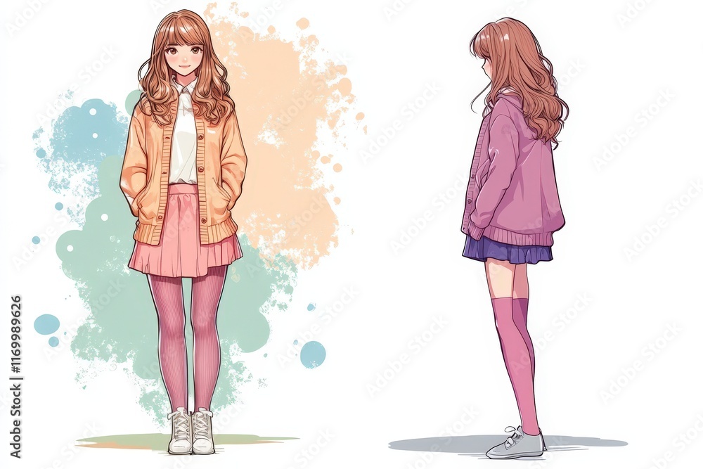 Anime Girl Fashion Poses Front and Back Views Anime Girl Fashion Poses Front and Back Views