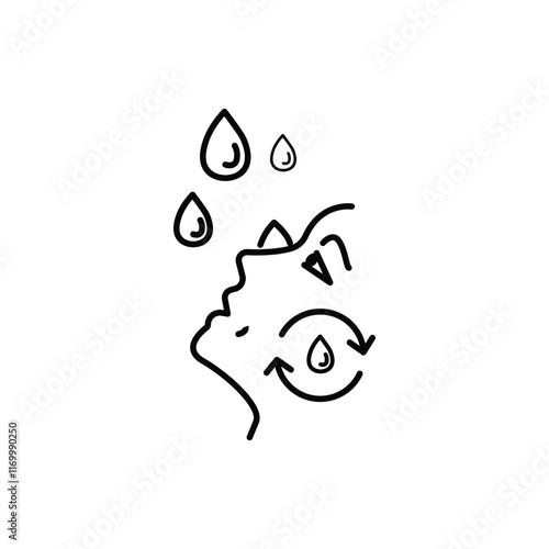 hydration skin icon, moisture drops for face, skincare cosmetics, moistening or wetting, thin line symbol on white background