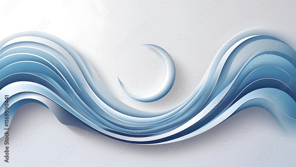 Abstract Blue Waves with Crescent Moon Design Abstract Blue Waves with Crescent Moon Design