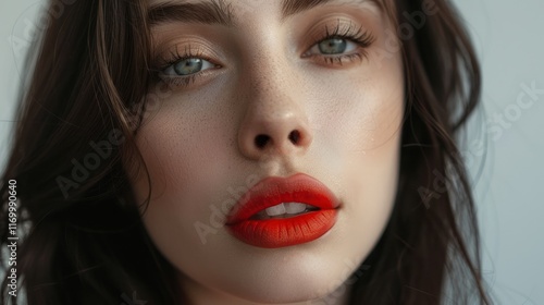 Wallpaper Mural Beautiful stunning brunette white-skinned girl with red lips looking at the camera, Torontodigital.ca