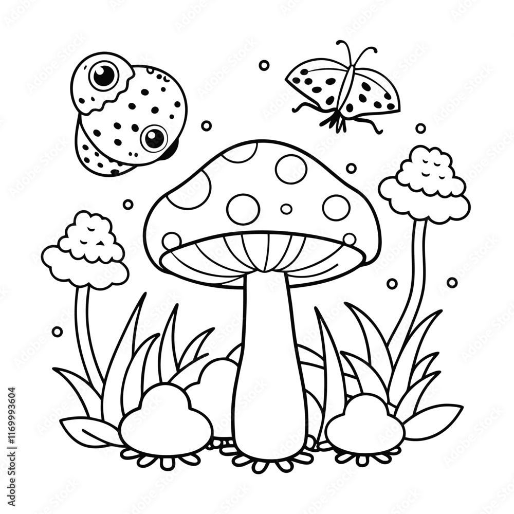 Fototapeta premium Frog and flower coloring pages for kids book