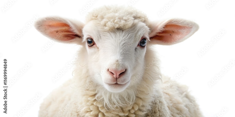 Fototapeta premium A pristine young lamb, its fleece a cloud of white.