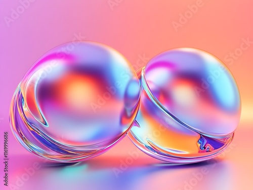 Collection of 3D Holographic Geometric Shapes with Soft Light Effects, Pastel Gradient Colors, and Glossy Surface Perfect for Abstract Artwork