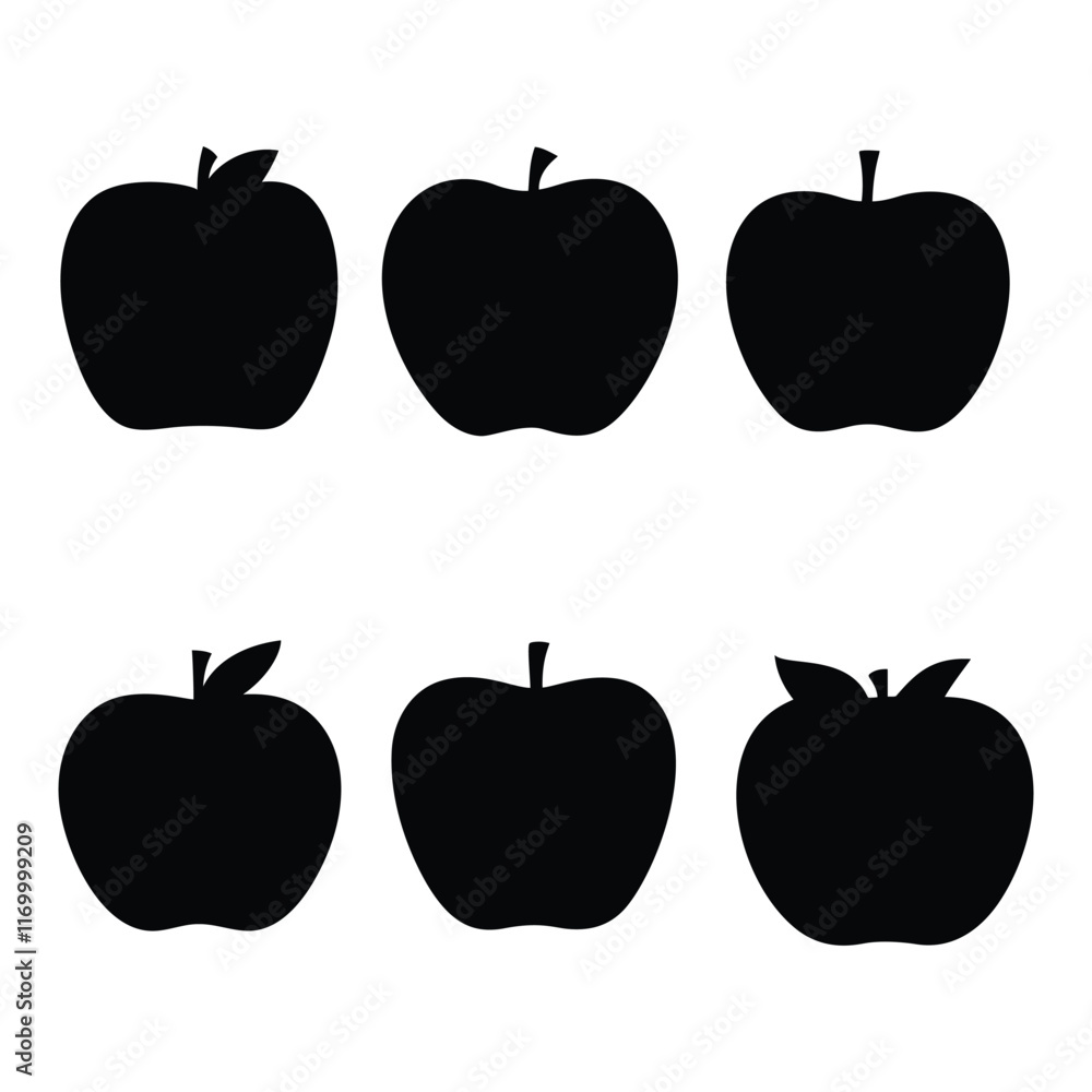 Black silhouette Set of Apple fruit isolated, Various style large pack of vector silhouette Black silhouette Set of Apple fruit isolated, Various style large pack of vector silhouette