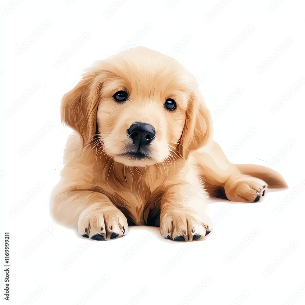 A cute golden retriever puppy lying down, showcasing its fluffy coat and expressive eyes, embodying playfulness and innocence. A cute golden retriever puppy lying down, showcasing its fluffy coat and expressive eyes, embodying playfulness and innocence.