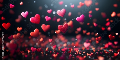 Red hearts falling against a dark background photo