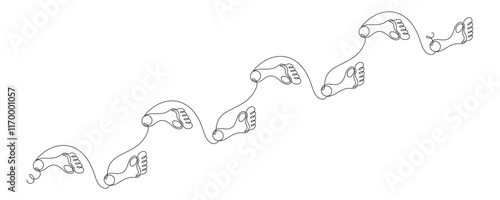 Footprint and barefoot drawn with continuous line in minimalism, steps, gait, podology, one line, editable vector contour
