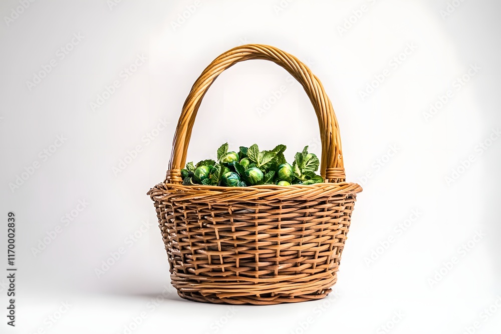 Wicker Basket Holds Fresh Greens Wicker Basket Holds Fresh Greens
