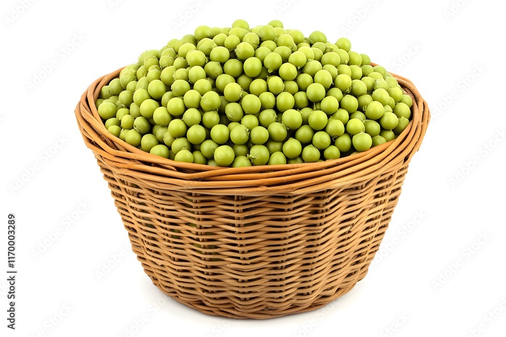 Fresh Green Peas in Wicker Basket Fresh Green Peas in Wicker Basket