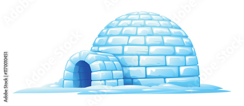 Igloo house with icy bricks and snow covered. Vector cartoon illustration