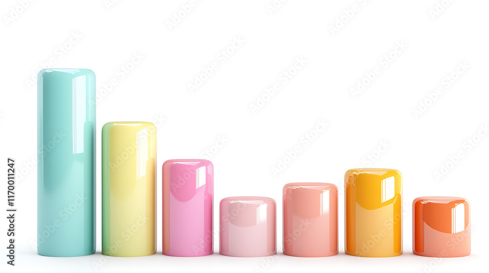 Colorful bar graph representing data trends with smooth, glossy surfaces Colorful bar graph representing data trends with smooth, glossy surfaces