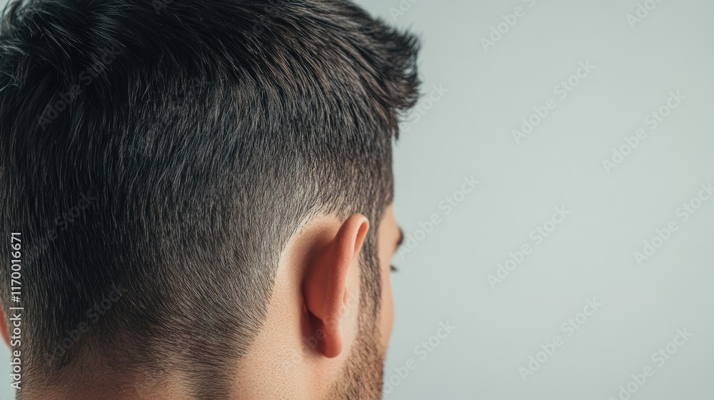 Obraz premium Man with well-groomed beard in portrait. Profile view against light background.