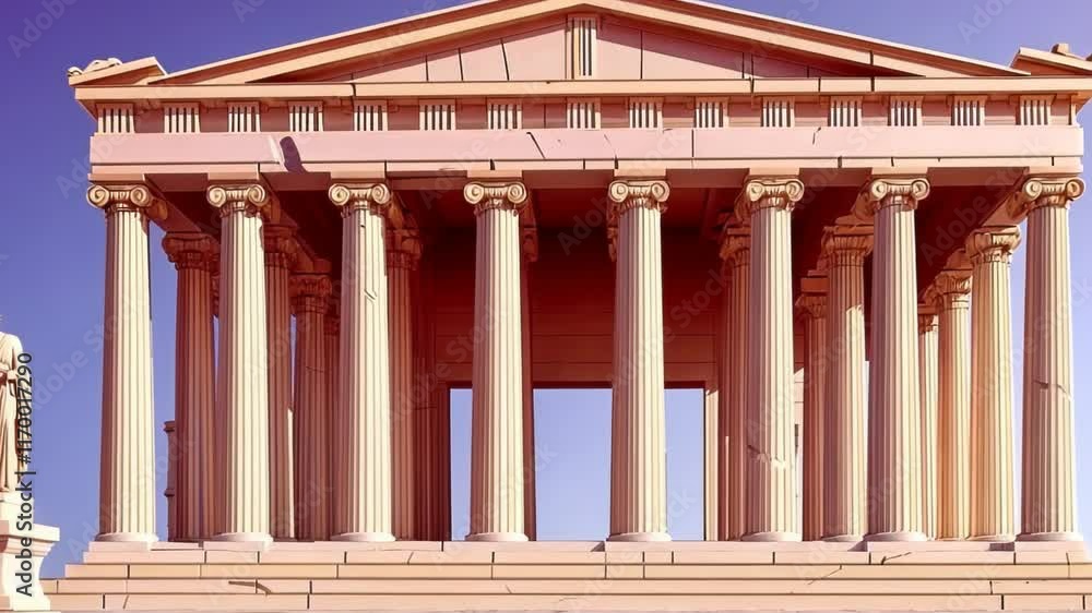 A classical Greek temple with columns, showcasing ancient architectural style and artistry. A classical Greek temple with columns, showcasing ancient architectural style and artistry.