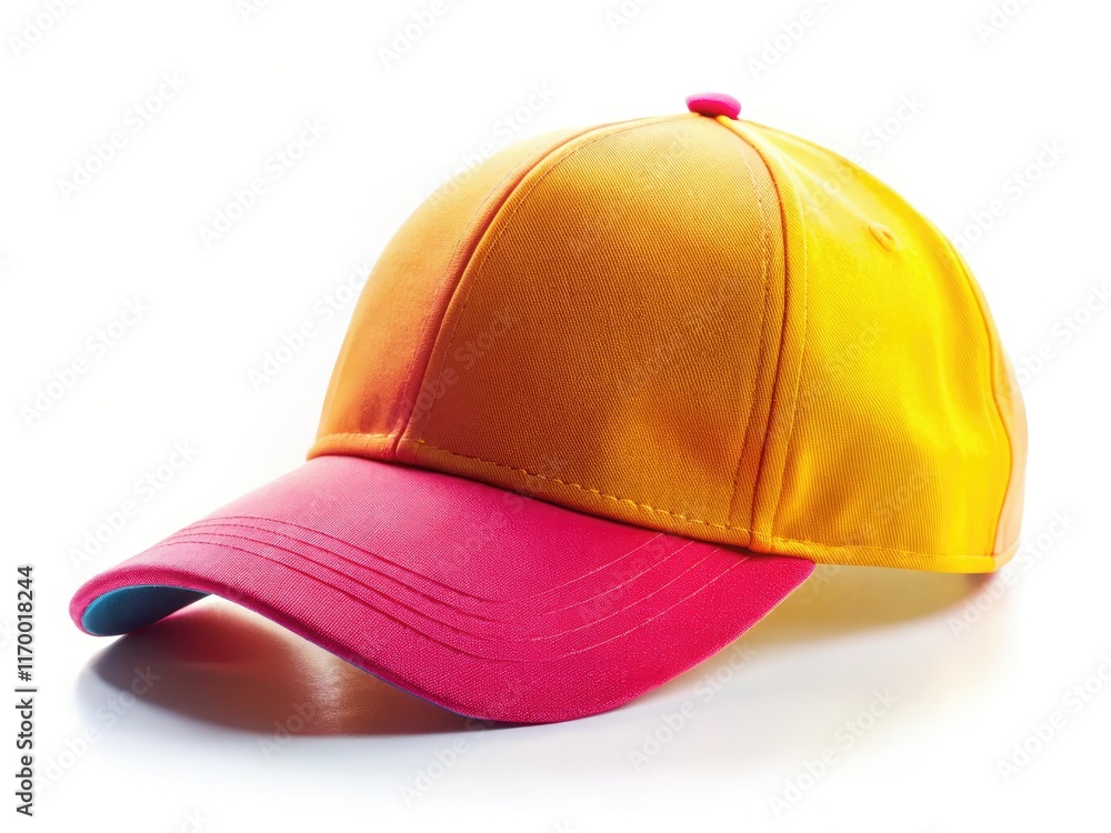 Fototapeta premium Crisp white backdrop showcases a blank baseball cap; perfect for apparel or sports branding.