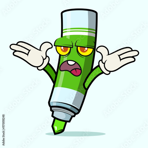 Mascot Groovy trendy retro trippy psychedelic confused green marker character cartoon for element design