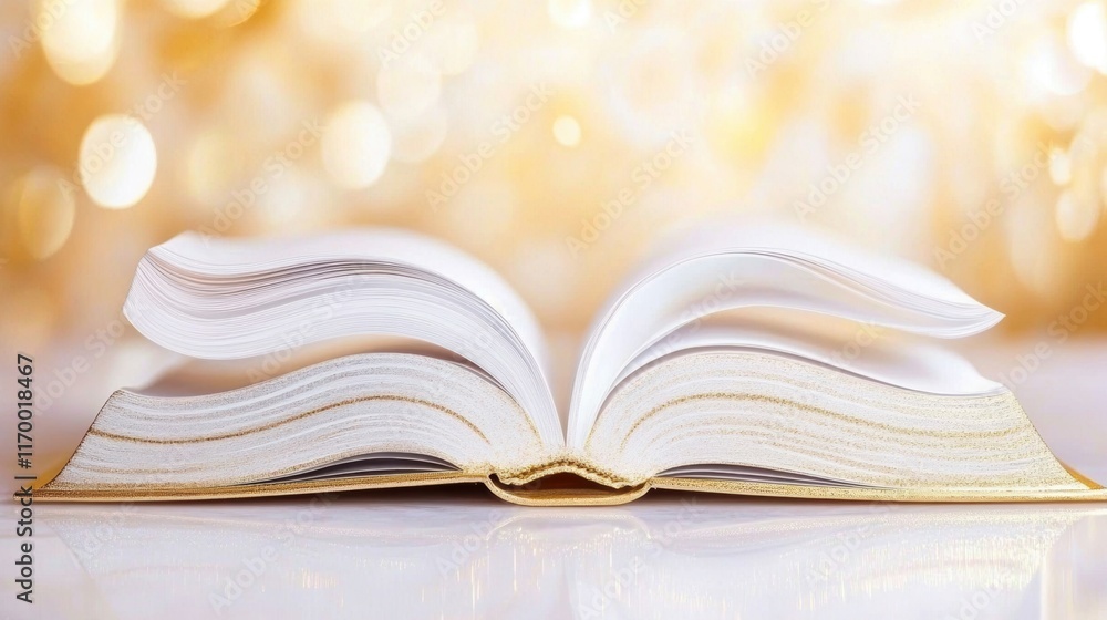 Open book with golden bokeh background celebrating knowledge and learning Open book with golden bokeh background celebrating knowledge and learning