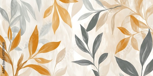 Autumnal leaf watercolor pattern, white background, design, home decor.