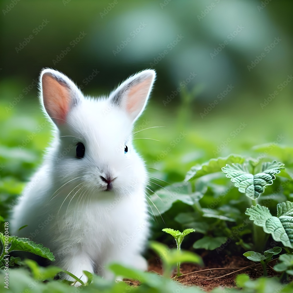 Obraz premium white rabbit in the grass