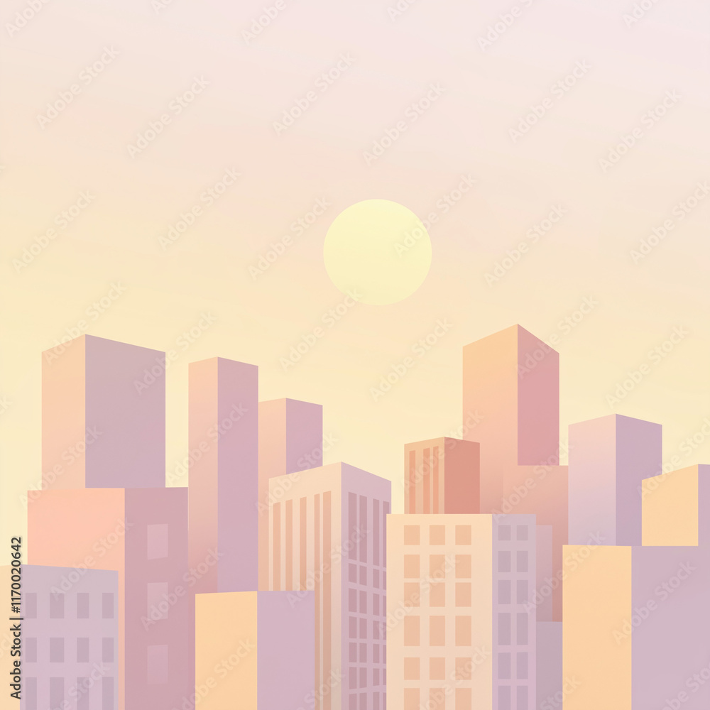 A minimalist pastel cityscape with buildings in shades of peach A minimalist pastel cityscape with buildings in shades of peach