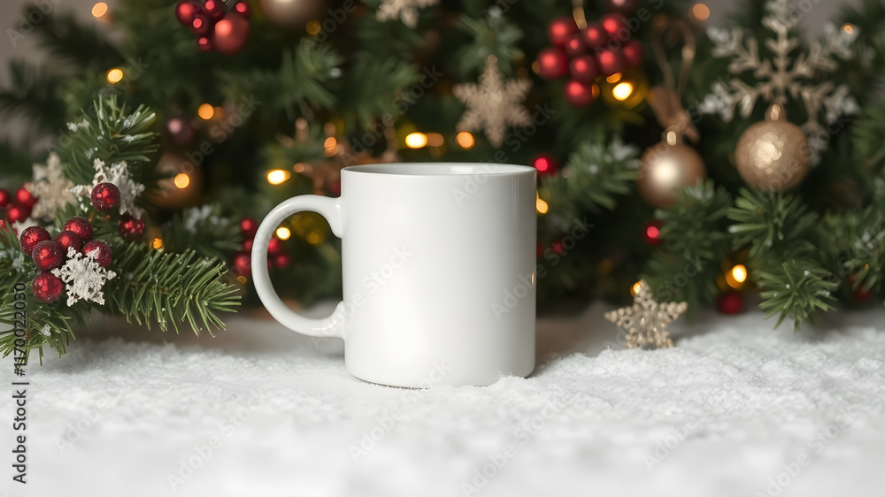 Blank white mug mockup copy space Christmas vibes Blank white mug mockup copy space Christmas vibes
