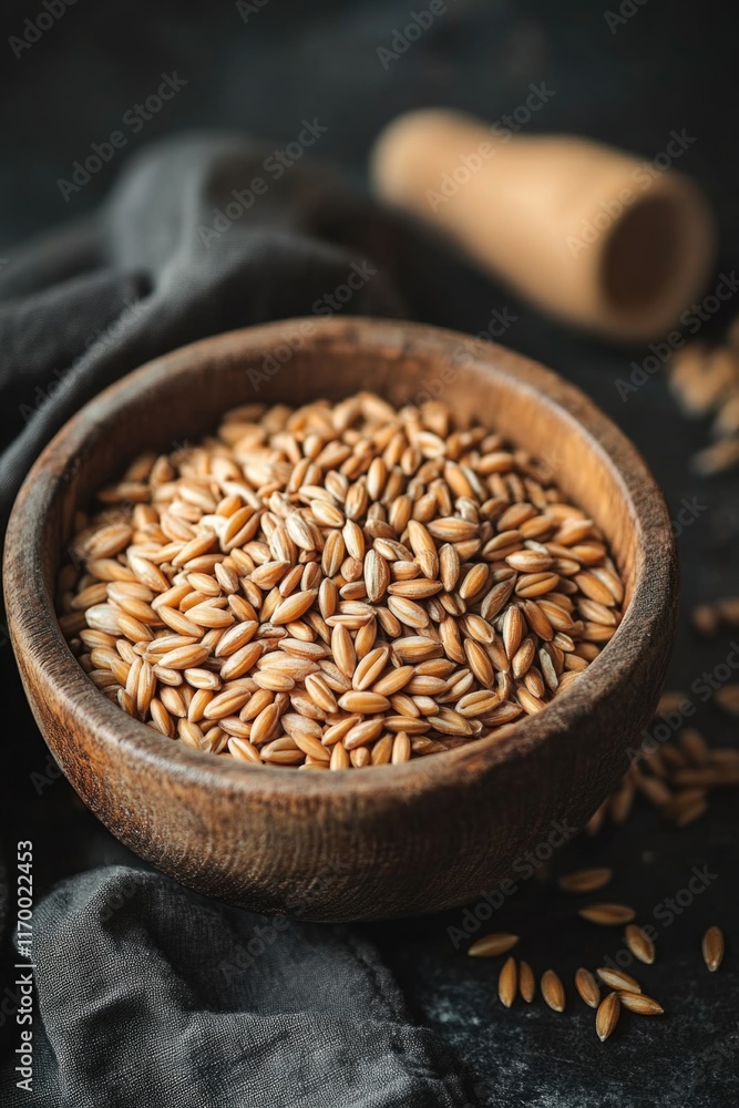 Closeup of seeds in a wooden bowl, representing healthy eating and food preparation. Closeup of seeds in a wooden bowl, representing healthy eating and food preparation.