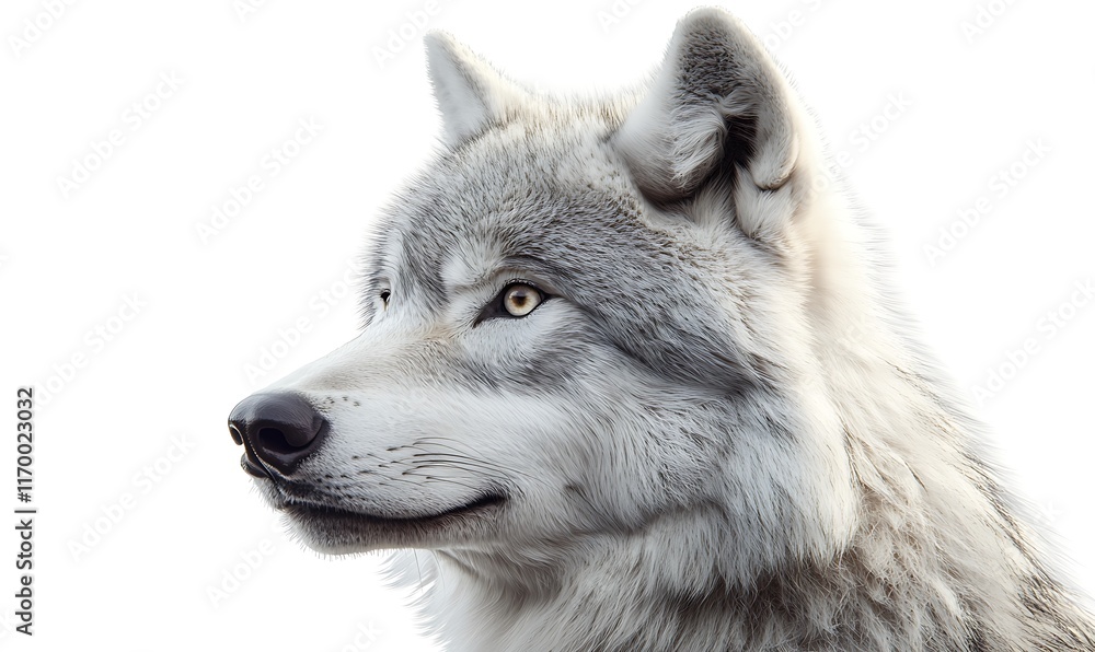 Obraz premium A detailed profile view of a majestic white wolf against a plain background.