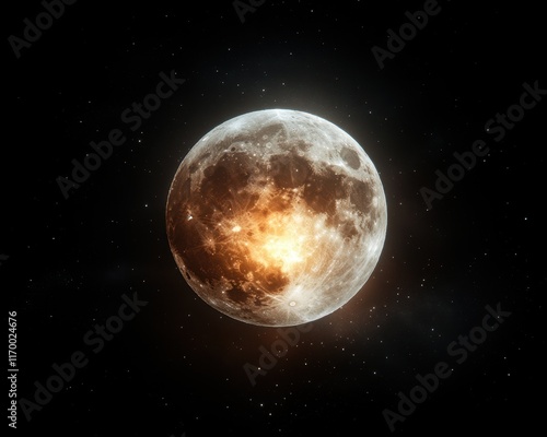 A luminous moon glowing with supernatural energy, vibrant stars painting a breathtaking celestial scene