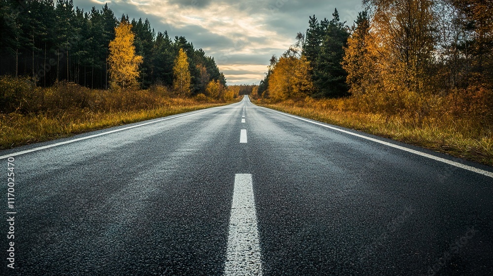 Fototapeta premium Autumn Road Through Forest: A Scenic Journey