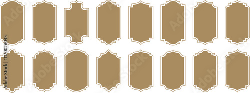 Islamic frames. Ramadan frames, mosque arches, decorative arches, Moroccan gates, black silhouette illustration. Golden Islamic window shapes in oriental style. Islamic vector window or door