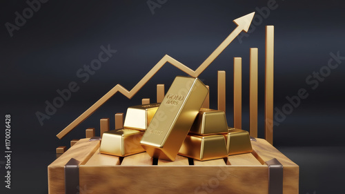 Illustration of gold bars stacked with a rising graph in the background, symbolizing the increasing value of gold investment and price trends.