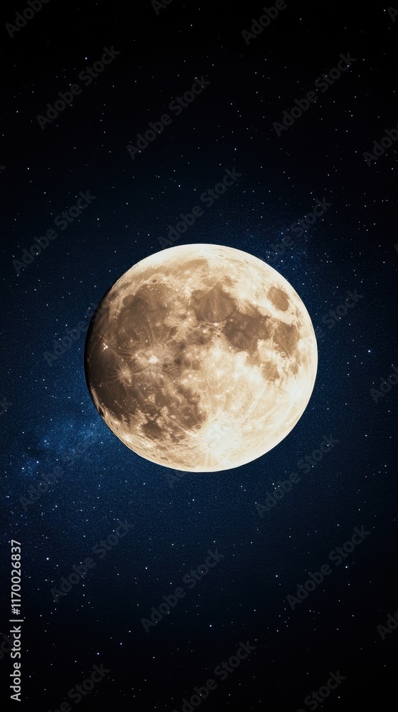 Obraz premium Ethereal light streaming from the moon, stars shimmering vividly in a cosmic display of harmony
