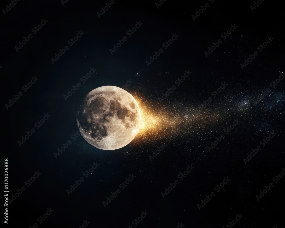 Fototapeta premium A glowing moon surrounded by radiant constellations, supernatural energy pulsating across the celestial expanse