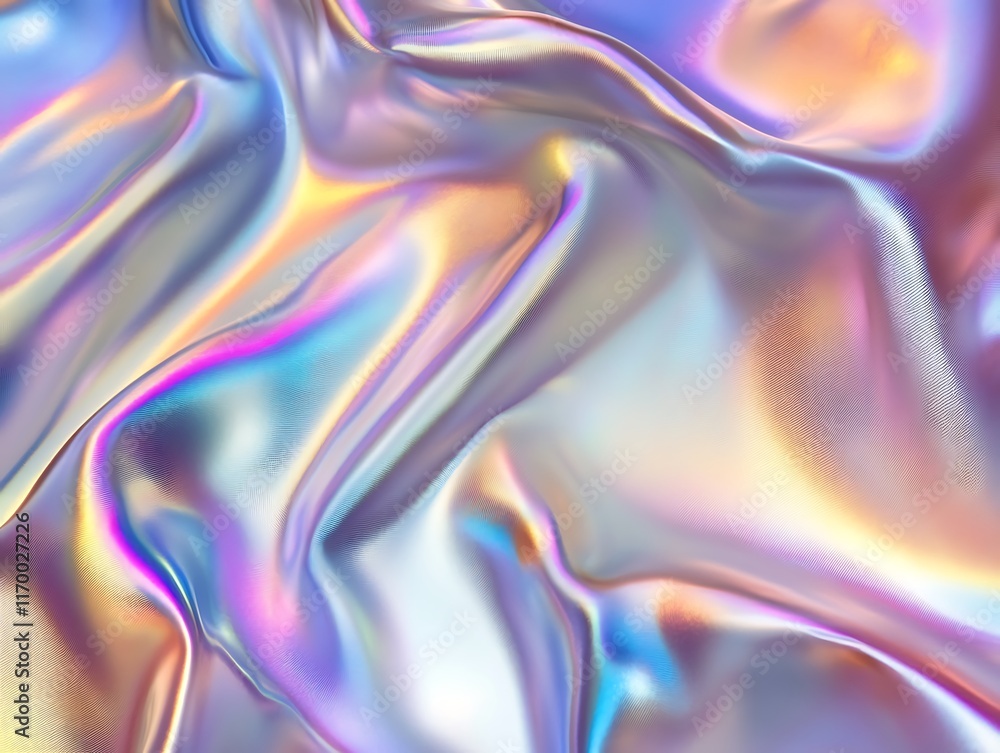 Fototapeta premium Glossy Holographic Texture Background with Smooth Gradient Colors in Pastel Shades Perfect for Creative Designs, Abstract Art, and Digital Artwork