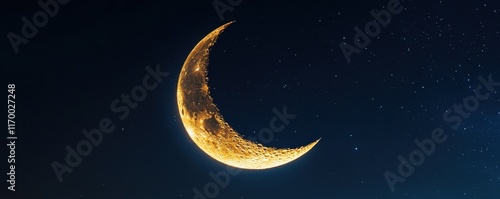 The crescent moon glowing softly in supernatural hues, surrounded by radiant constellations