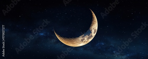 The crescent moon glowing softly in supernatural hues, surrounded by radiant constellations photo