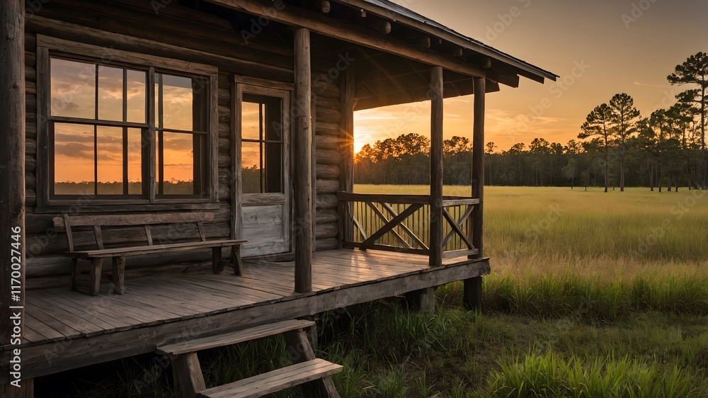 Rustic Cabin with a Warm Porch and Stunning Sunset Views Over Palmetto Trees Rustic Cabin with a Warm Porch and Stunning Sunset Views Over Palmetto Trees