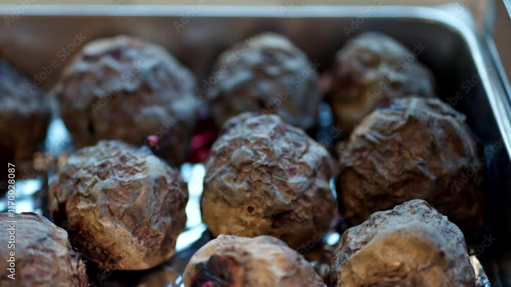 Baked Beetroot On Stainless Tray. - closeup shot Baked Beetroot On Stainless Tray. - closeup shot