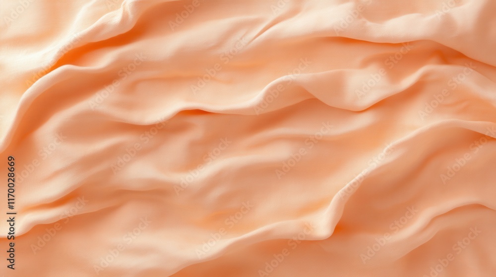 Fototapeta premium Soft peach fabric texture with elegant wavy folds and gentle shadows for background