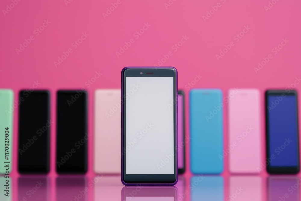 Vibrant Display of Colorful Smartphones on Pink Background