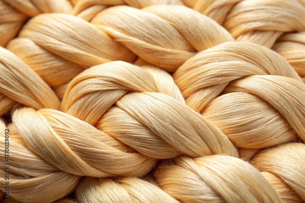 Intricate beige yarn braid photographed from above; showcasing its textured detail. Intricate beige yarn braid photographed from above; showcasing its textured detail.