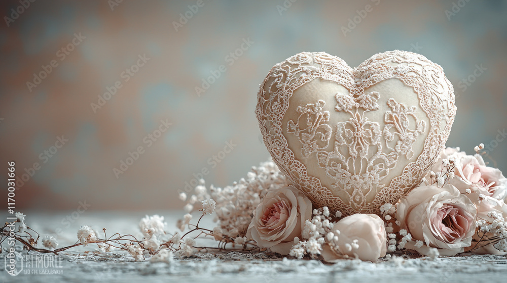 Decorative heart with lace details on roses. Decorative heart with lace details on roses.