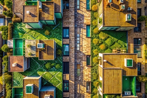 Wallpaper Mural A drone's-eye perspective shows a building's wall, a fragmented green and brown mosaic. Torontodigital.ca