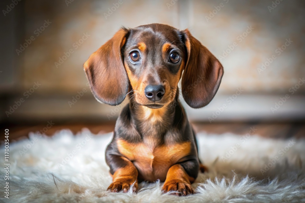 Cute dachshund puppy patiently waits; heartwarming images of a funny wiener dog. Cute dachshund puppy patiently waits; heartwarming images of a funny wiener dog.