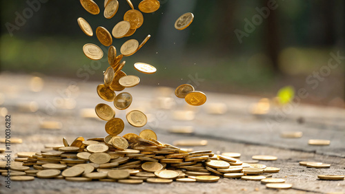 golden coins falling , symbolizing financial growth and wealth photo